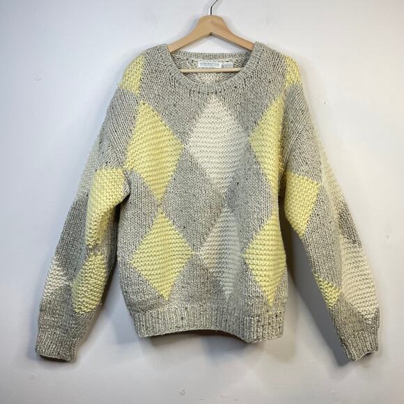 Claiborne Vintage Wool Chunky Knit Oversized 90s Argyle Preppy Sweater mens L - Picture 1 of 8